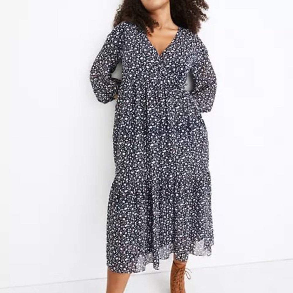 Madewell Black Floral Midi Dress